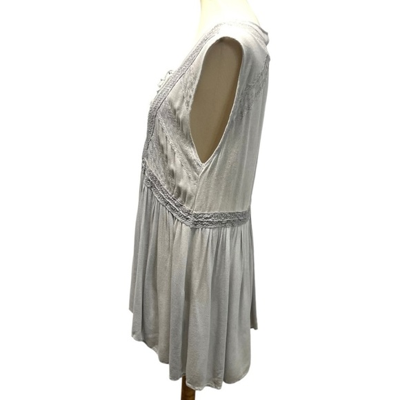 POL Silver Gray Boho Chic Sleeveless Sheer Lace Up Casual Tunic Top Women  Large - Picture 4 of 12